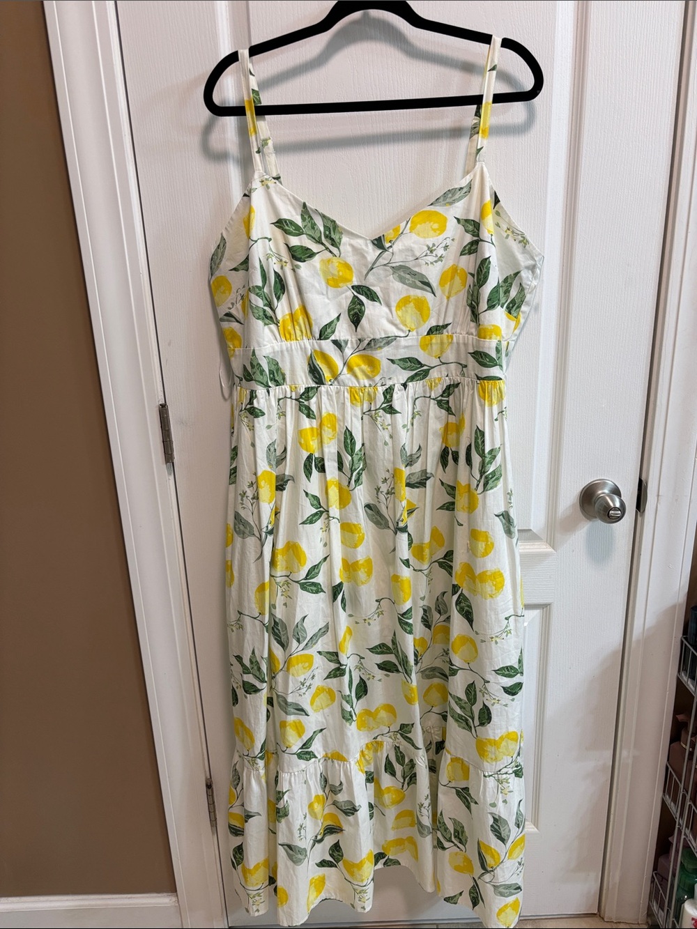 White Midi Sundress with Yellow Lemon Print